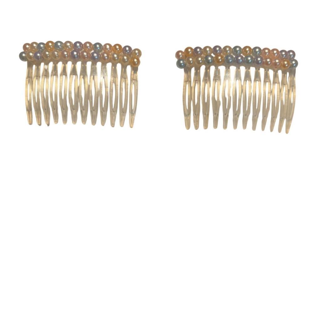 Vintage Hair Side Comb Set BEADED Retro 1980